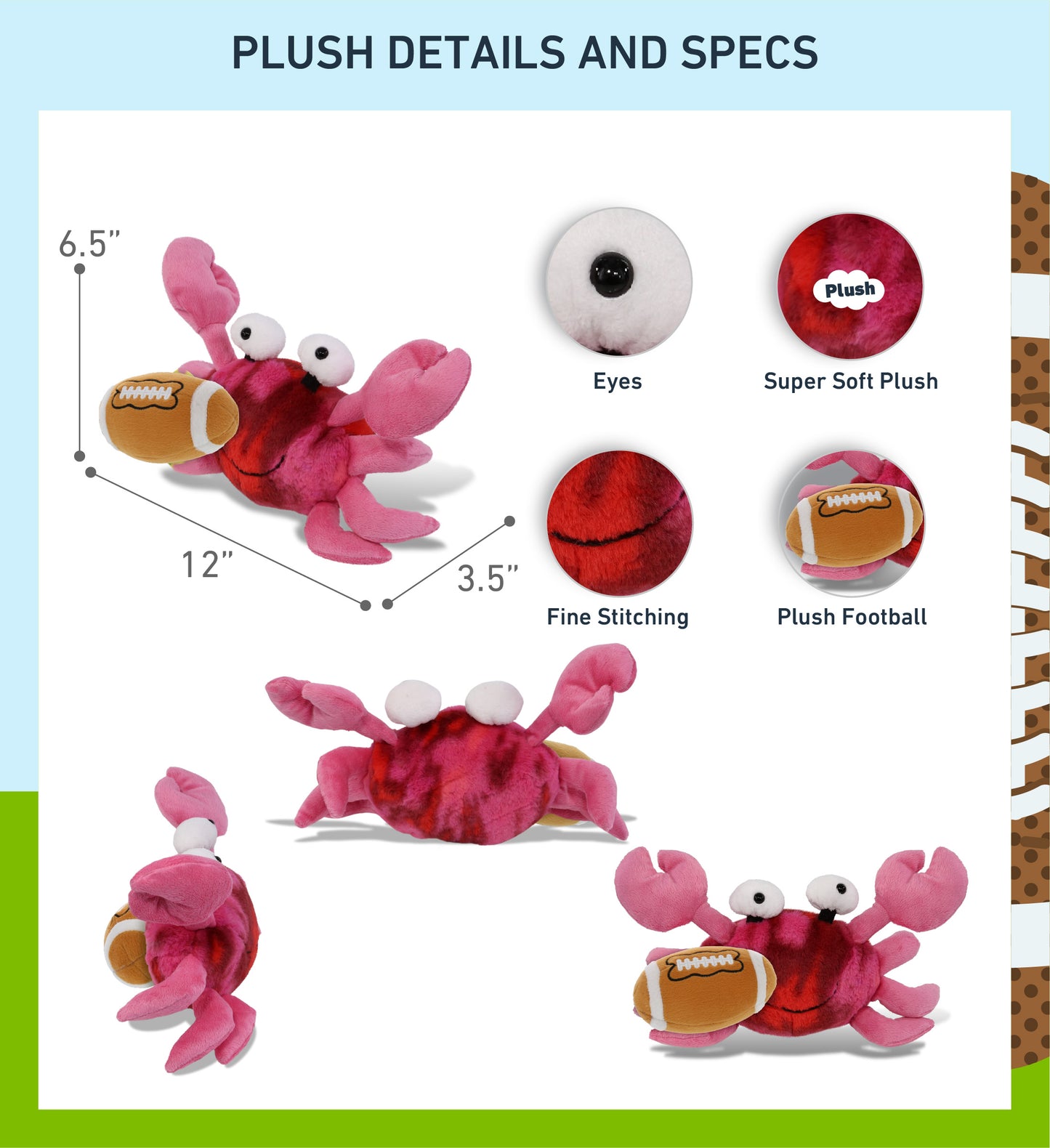SUPER-SOFT PLUSH - PINK TIE-DYE CRAB 12" WITH FOOTBALL PLUSH