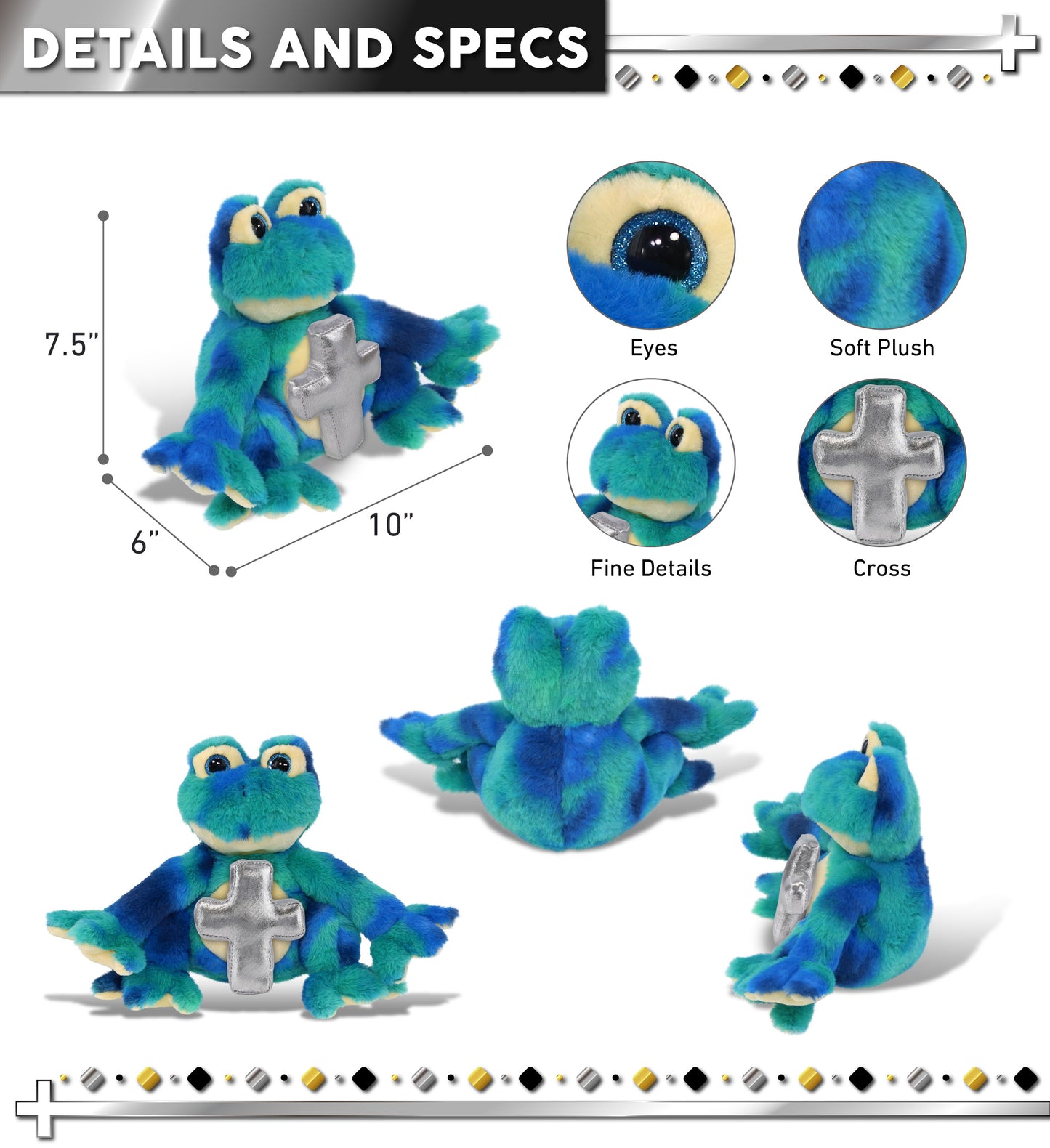 SUPER-SOFT PLUSH - BLUE TIE-DYE FROG 12" WITH CROSS PLUSH