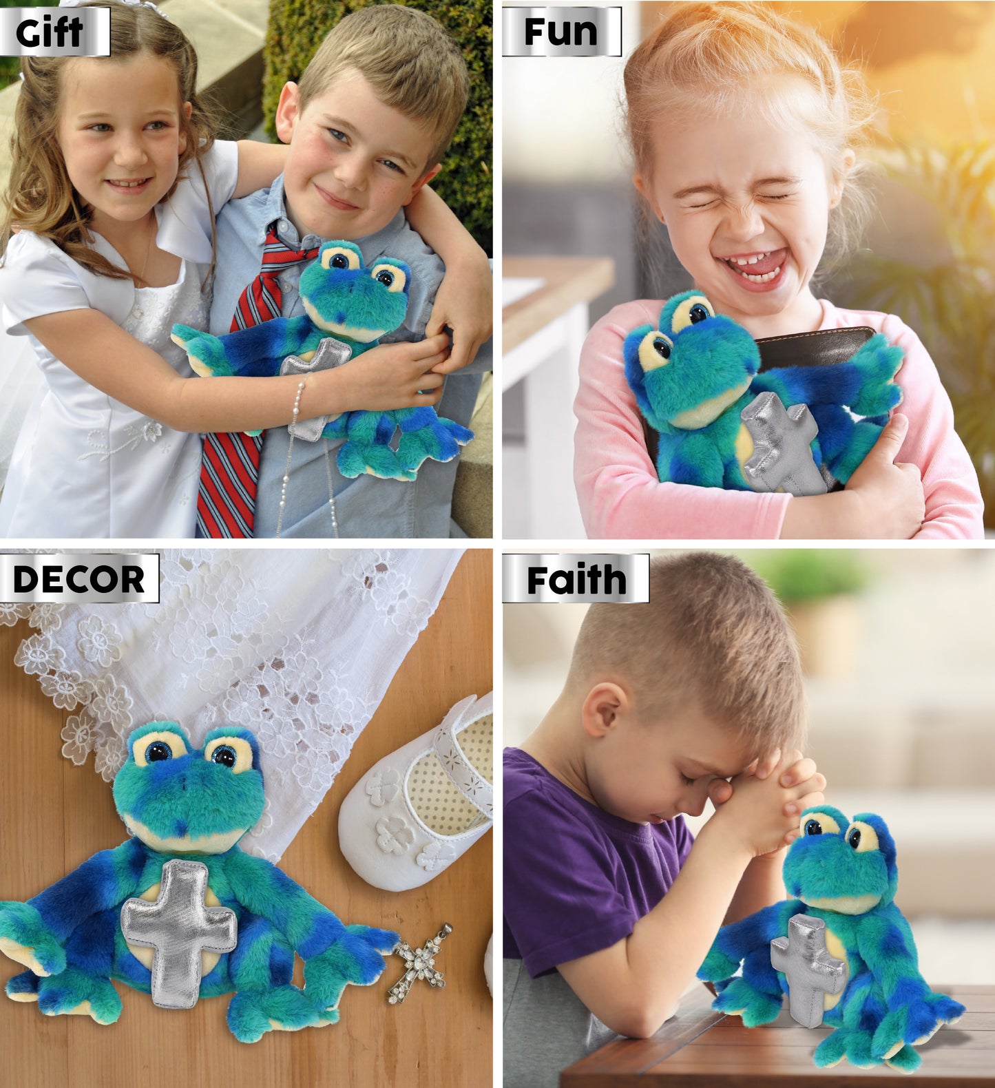 SUPER-SOFT PLUSH - BLUE TIE-DYE FROG 12" WITH CROSS PLUSH