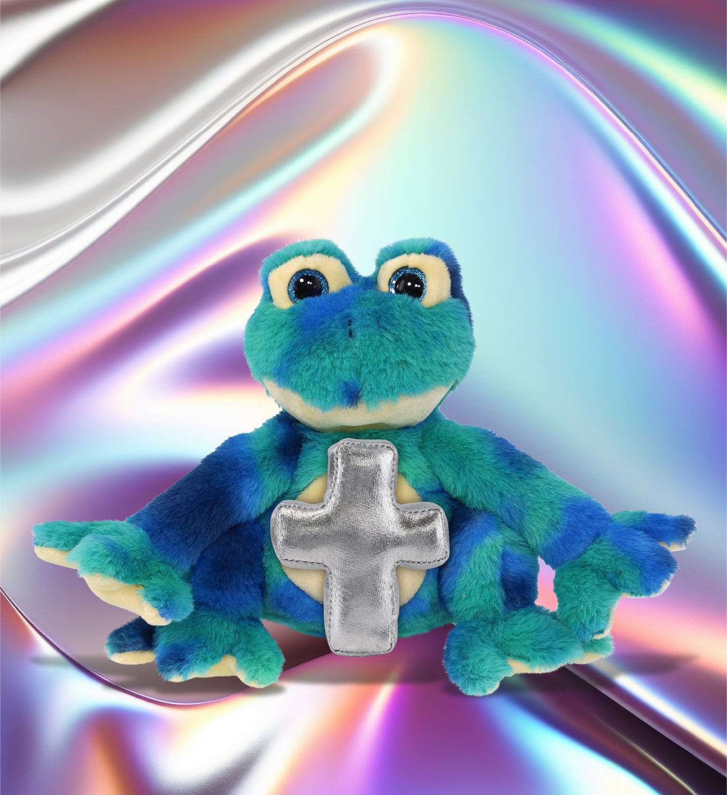 SUPER-SOFT PLUSH - BLUE TIE-DYE FROG 12" WITH CROSS PLUSH