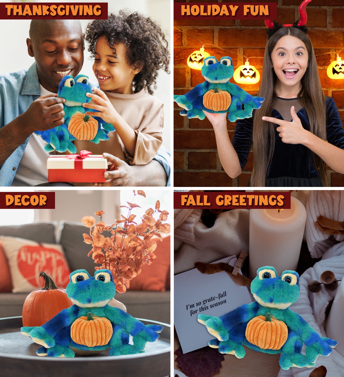 SUPER-SOFT PLUSH - BLUE TIE-DYE FROG 12" WITH PUMPKIN PLUSH