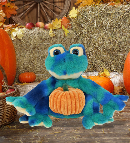 SUPER-SOFT PLUSH - BLUE TIE-DYE FROG 12" WITH PUMPKIN PLUSH