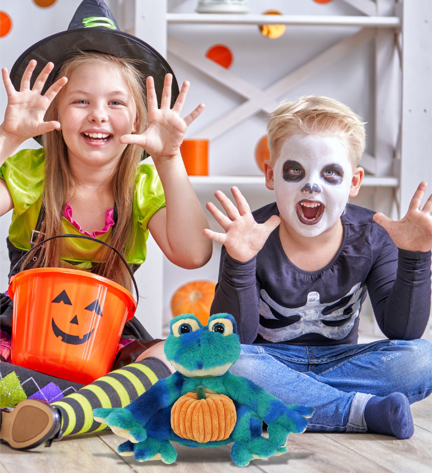 SUPER-SOFT PLUSH - BLUE TIE-DYE FROG 12" WITH PUMPKIN PLUSH