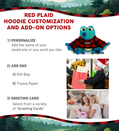 SUPER-SOFT PLUSH - BLUE TIE-DYE FROG 12" WITH RED PLAID HOODIE
