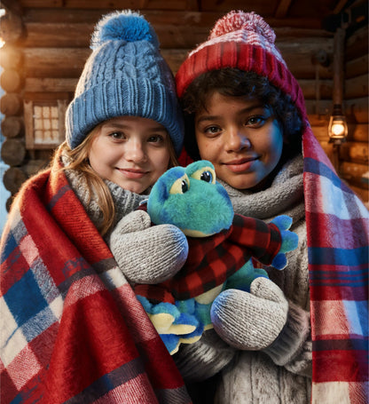 SUPER-SOFT PLUSH - BLUE TIE-DYE FROG 12" WITH RED PLAID HOODIE