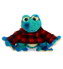 SUPER-SOFT PLUSH - BLUE TIE-DYE FROG 12" WITH RED PLAID HOODIE