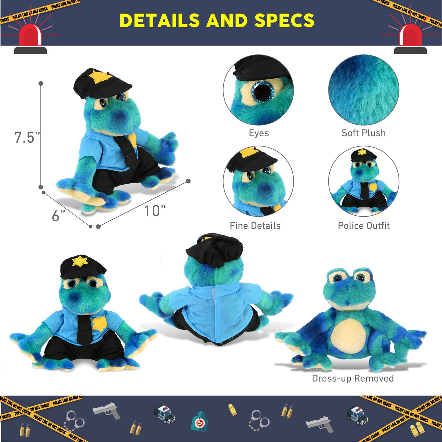 SUPER-SOFT PLUSH - BLUE TIE-DYE FROG 12" WITH POLICE DRESS UP