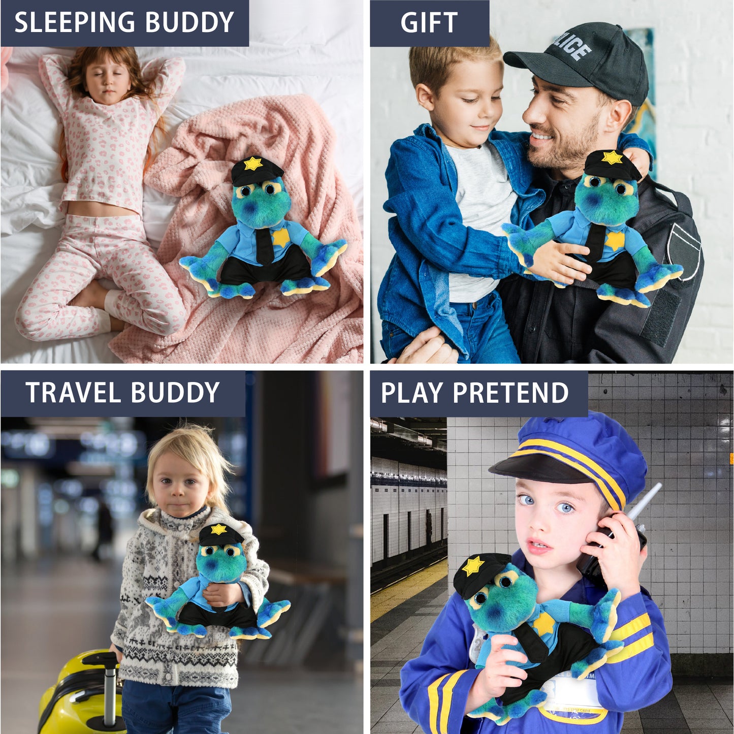 SUPER-SOFT PLUSH - BLUE TIE-DYE FROG 12" WITH POLICE DRESS UP