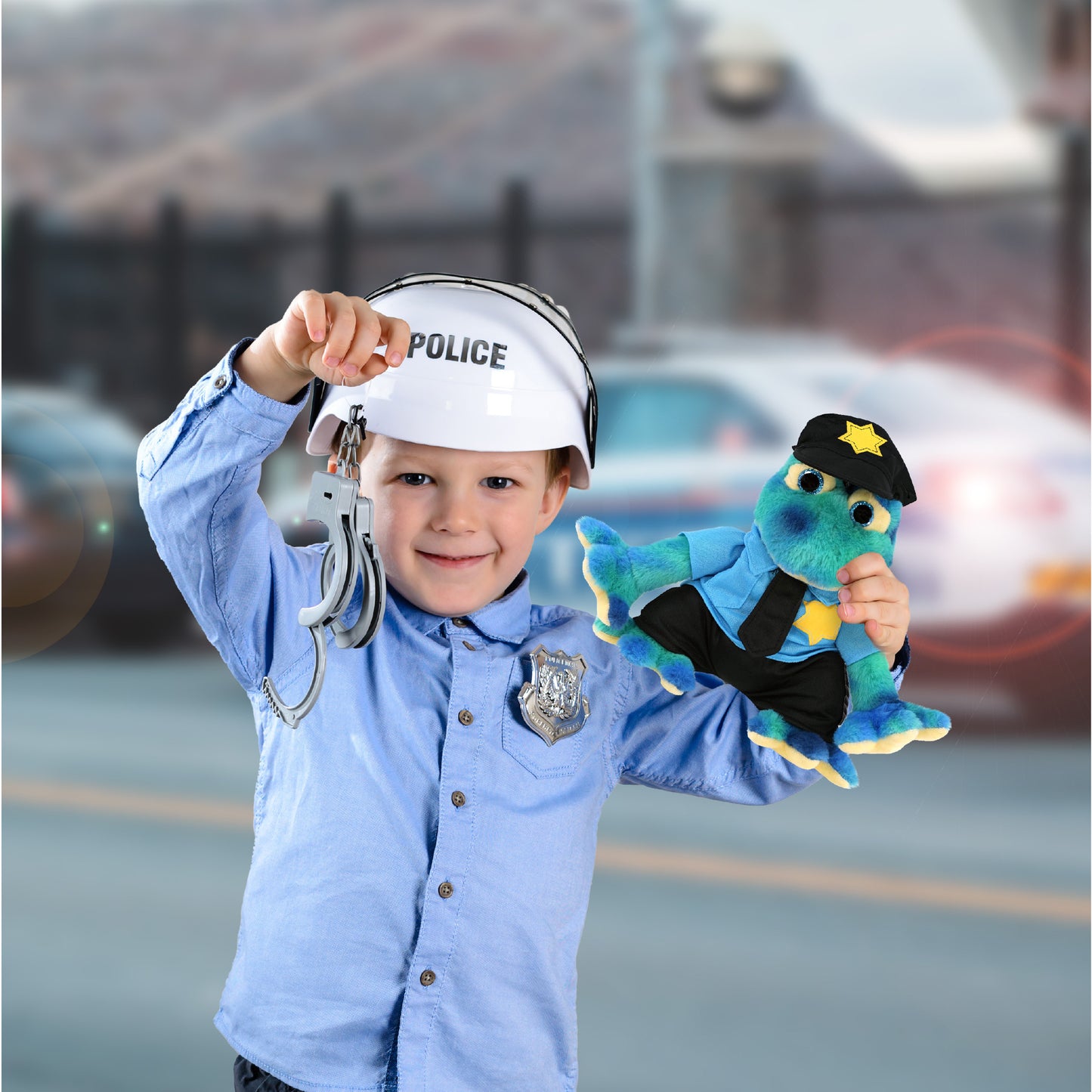 SUPER-SOFT PLUSH - BLUE TIE-DYE FROG 12" WITH POLICE DRESS UP