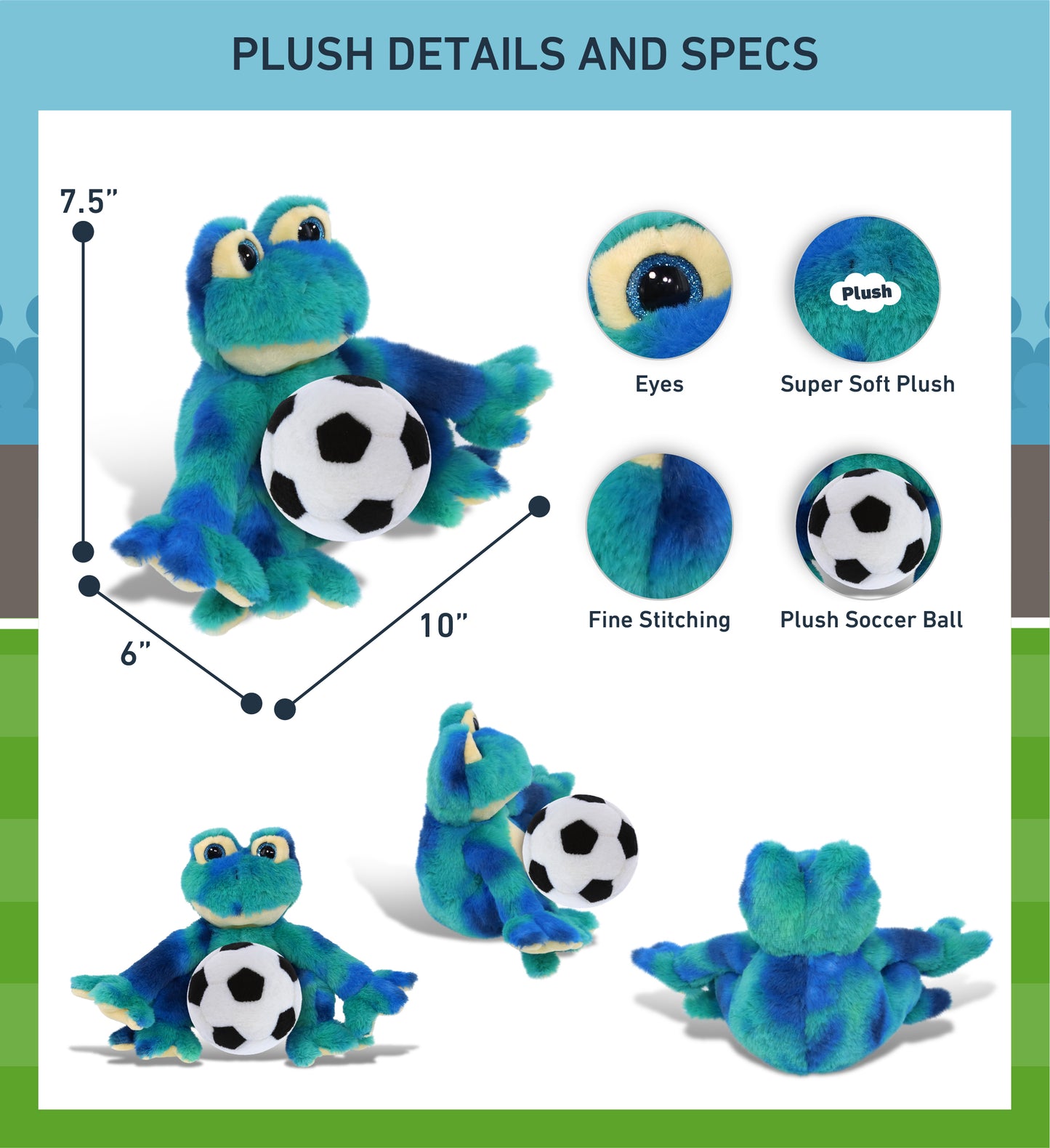 SUPER-SOFT PLUSH - BLUE TIE-DYE FROG 12" WITH SOCCER PLUSH
