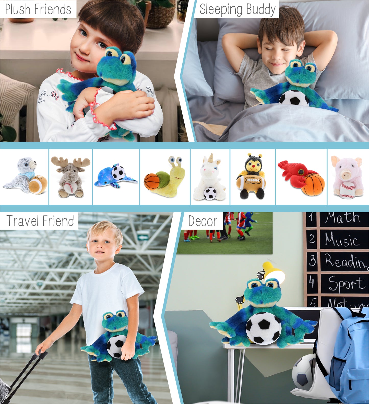 SUPER-SOFT PLUSH - BLUE TIE-DYE FROG 12" WITH SOCCER PLUSH