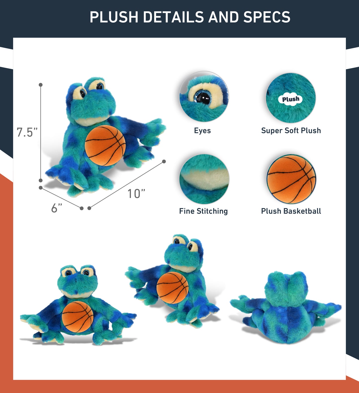 SUPER-SOFT PLUSH - BLUE TIE-DYE FROG 12" WITH BASKETBALL PLUSH