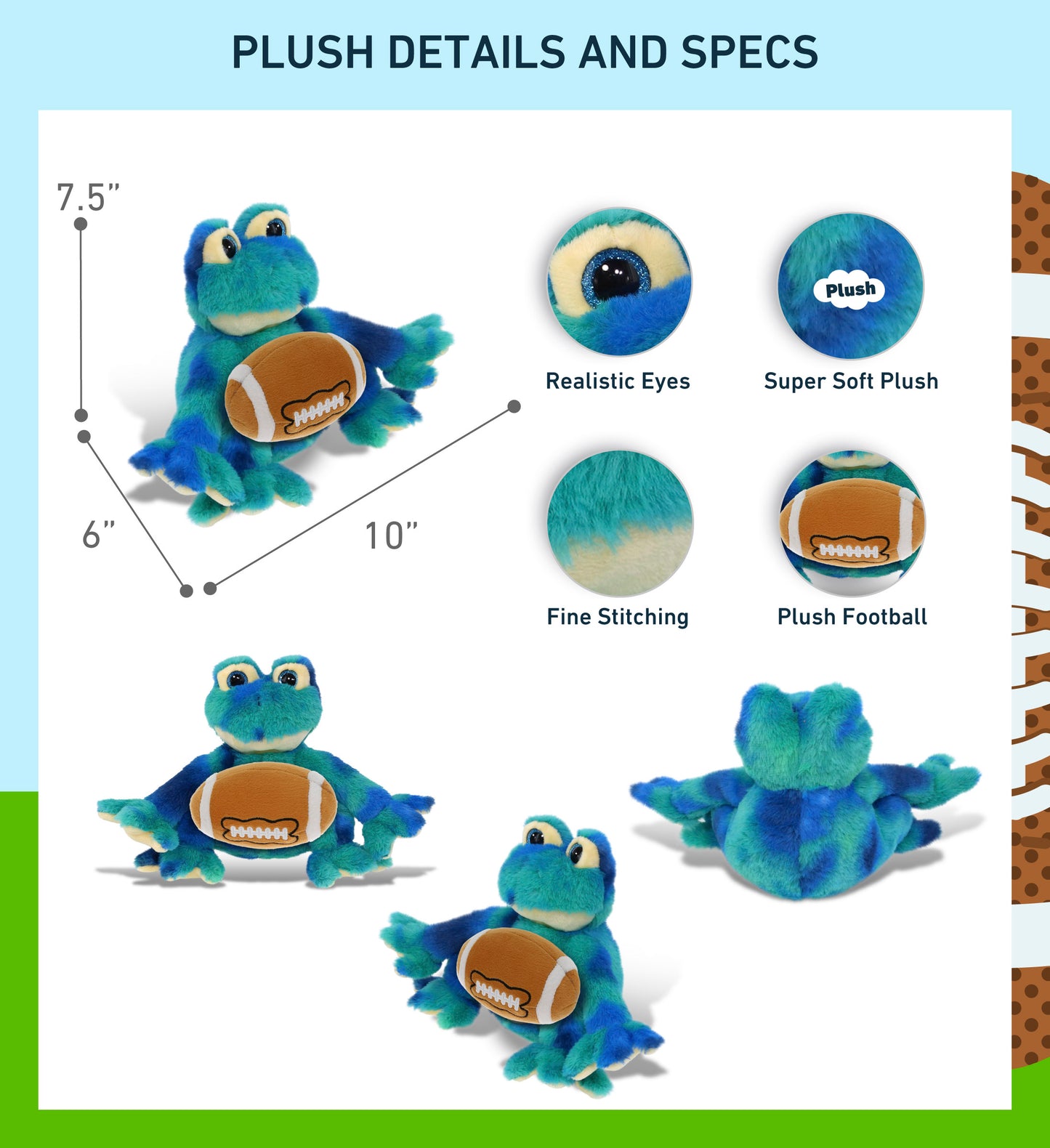 SUPER-SOFT PLUSH - BLUE TIE-DYE FROG 12" WITH FOOTBALL PLUSH