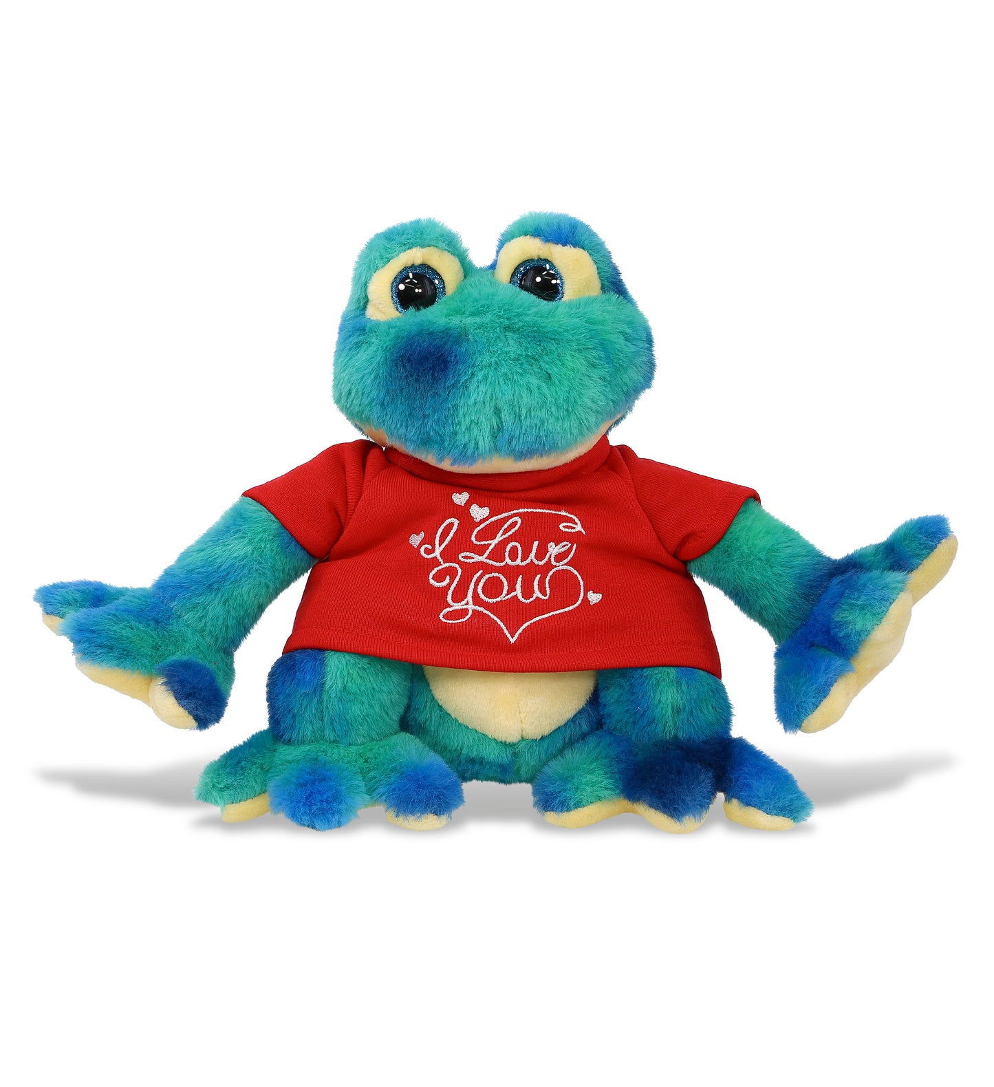 PLUSH I LOVE YOU RED SHIRT- SUPER-SOFT PLUSH - BLUE TIE-DYE FROG 12"
