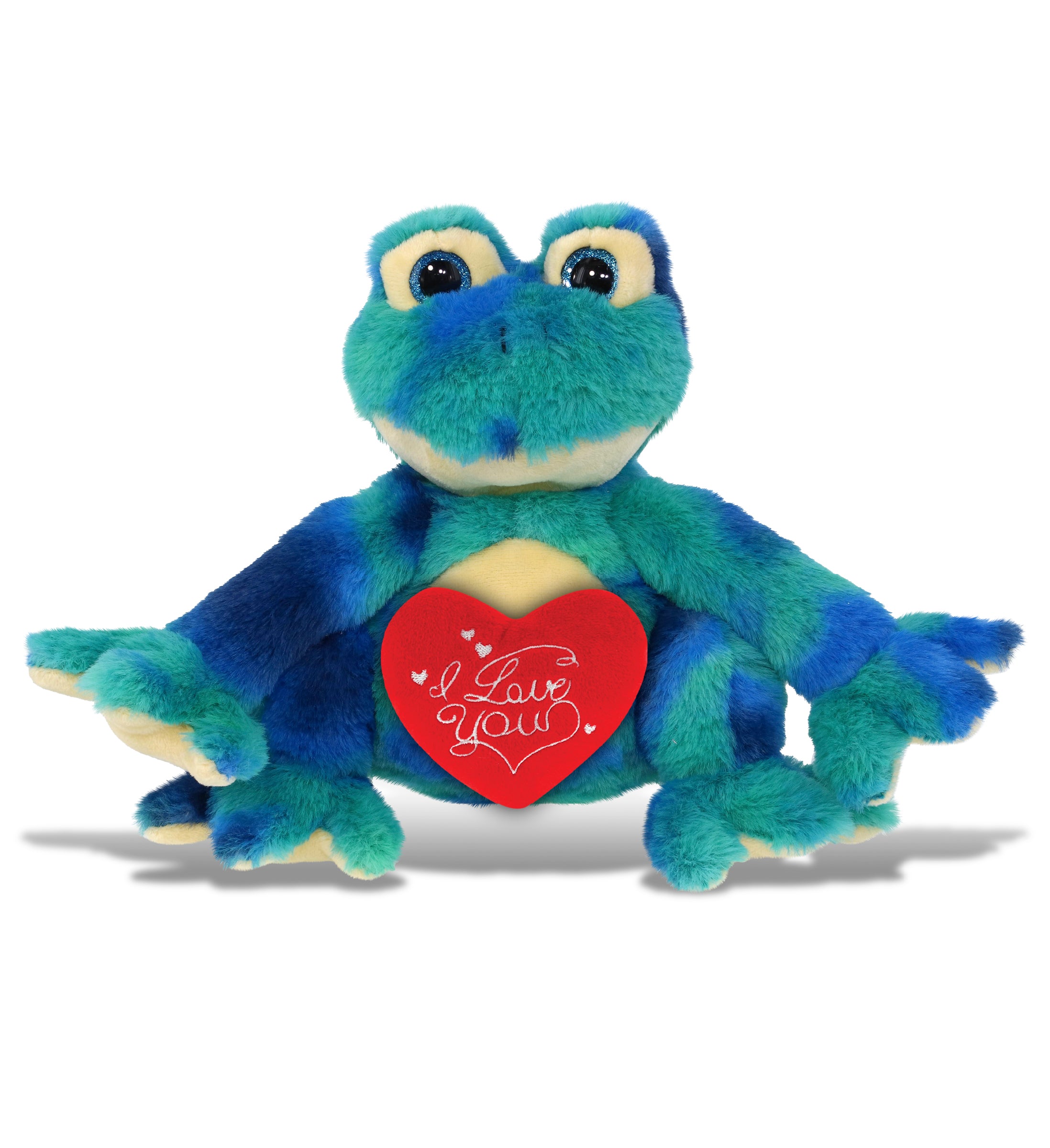 PLUSH I LOVE YOU RED HEART - SUPER-SOFT PLUSH - BLUE TIE-DYE FROG 12"