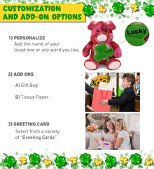 DolliBu Pink Tie-Dye Pig Stuffed Animal with Green Plush Shamrock - 9 Inches