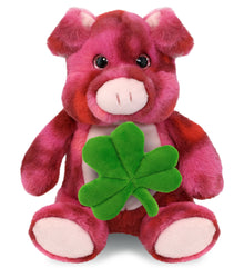 DolliBu Pink Tie-Dye Pig Stuffed Animal with Green Plush Shamrock - 9 Inches