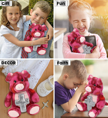 SUPER-SOFT PLUSH - PINK TIE-DYE PIG 9" WITH CROSS PLUSH