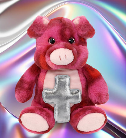 SUPER-SOFT PLUSH - PINK TIE-DYE PIG 9" WITH CROSS PLUSH