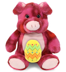 DolliBu Super Soft Pink Tie-Dye Pig with Yellow Easter Egg Plush - 9 Inches