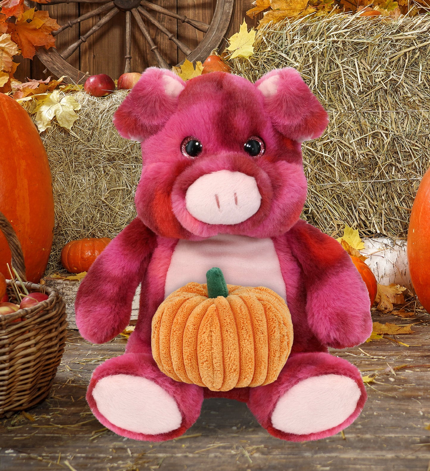 SUPER-SOFT PLUSH - PINK TIE-DYE PIG 9" WITH PUMPKIN PLUSH