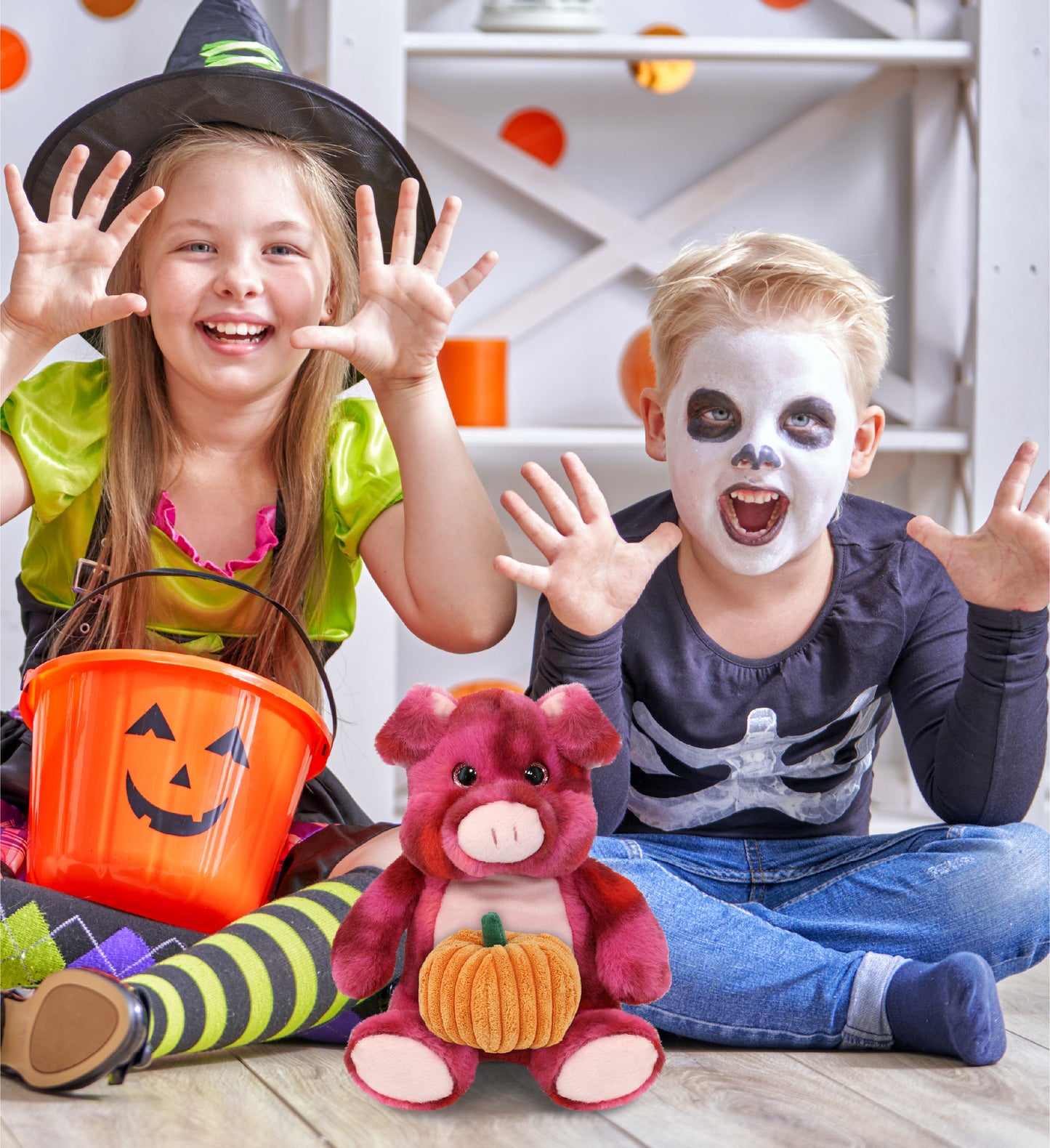 SUPER-SOFT PLUSH - PINK TIE-DYE PIG 9" WITH PUMPKIN PLUSH