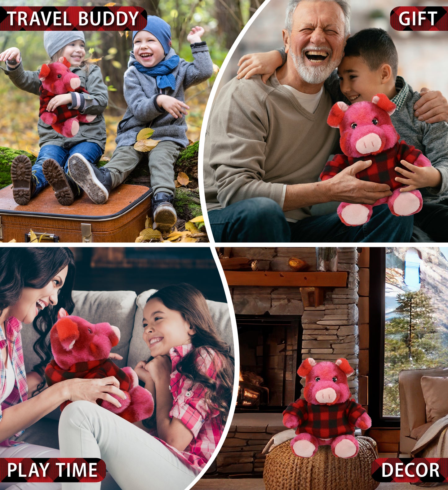 SUPER-SOFT PLUSH - PINK TIE-DYE PIG 9" WITH RED PLAID HOODIE