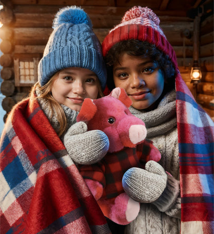 SUPER-SOFT PLUSH - PINK TIE-DYE PIG 9" WITH RED PLAID HOODIE