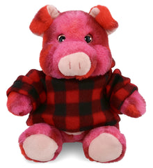 SUPER-SOFT PLUSH - PINK TIE-DYE PIG 9" WITH RED PLAID HOODIE