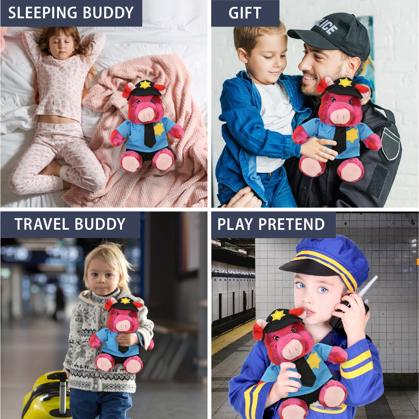 SUPER-SOFT PLUSH - PINK TIE-DYE PIG 9" WITH POLICE DRESS UP