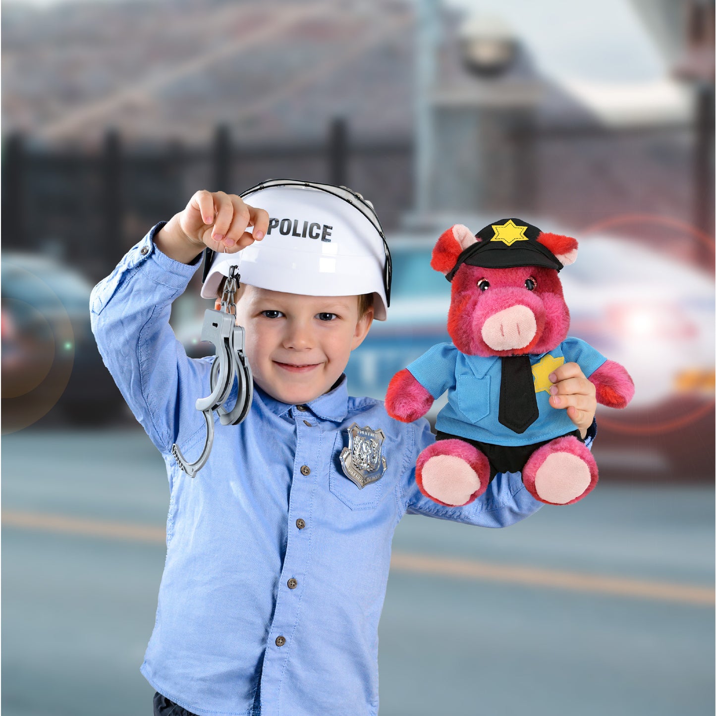 SUPER-SOFT PLUSH - PINK TIE-DYE PIG 9" WITH POLICE DRESS UP