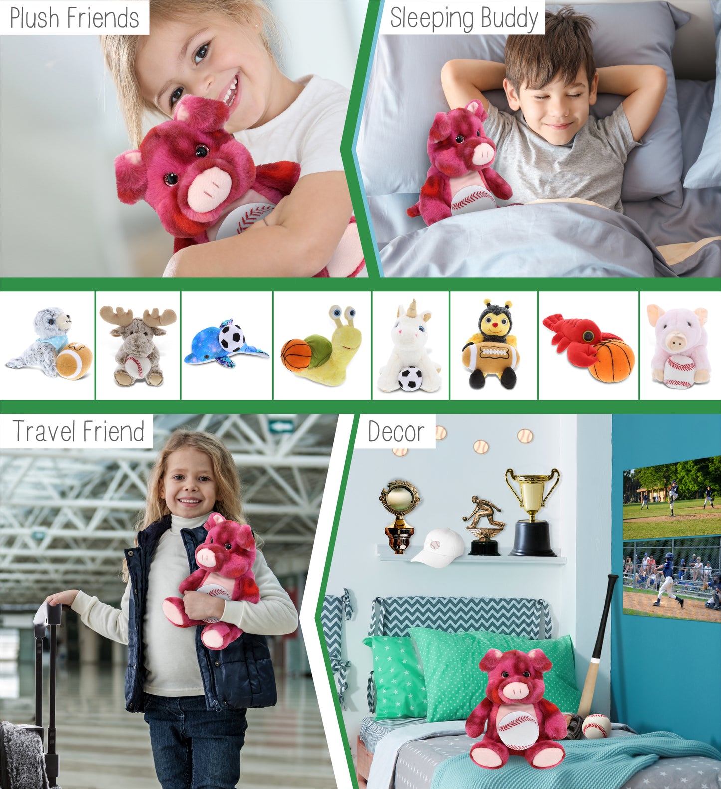 SUPER-SOFT PLUSH - PINK TIE-DYE PIG 9" WITH BASEBALL PLUSH