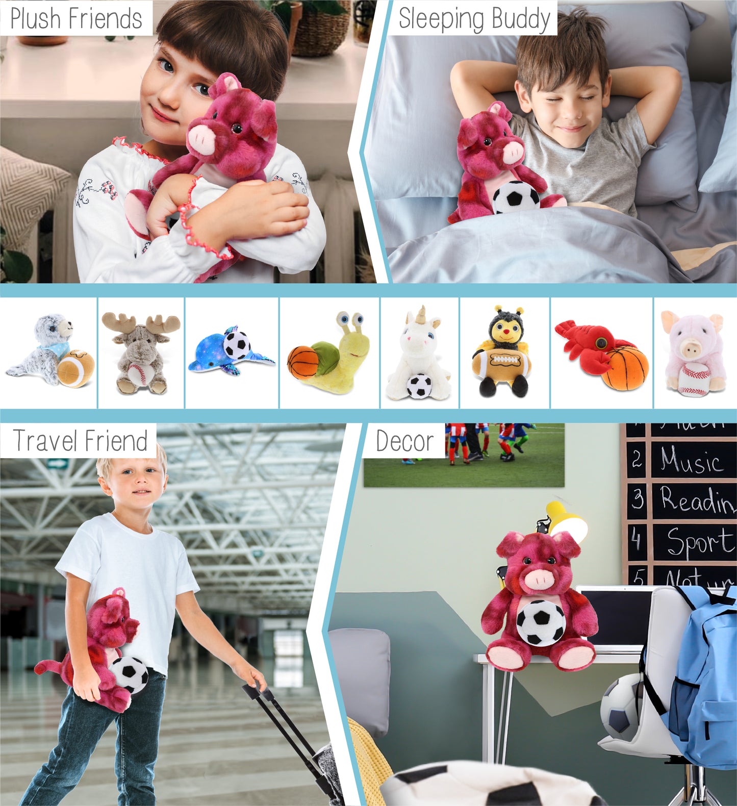 SUPER-SOFT PLUSH - PINK TIE-DYE PIG 9" WITH SOCCER PLUSH