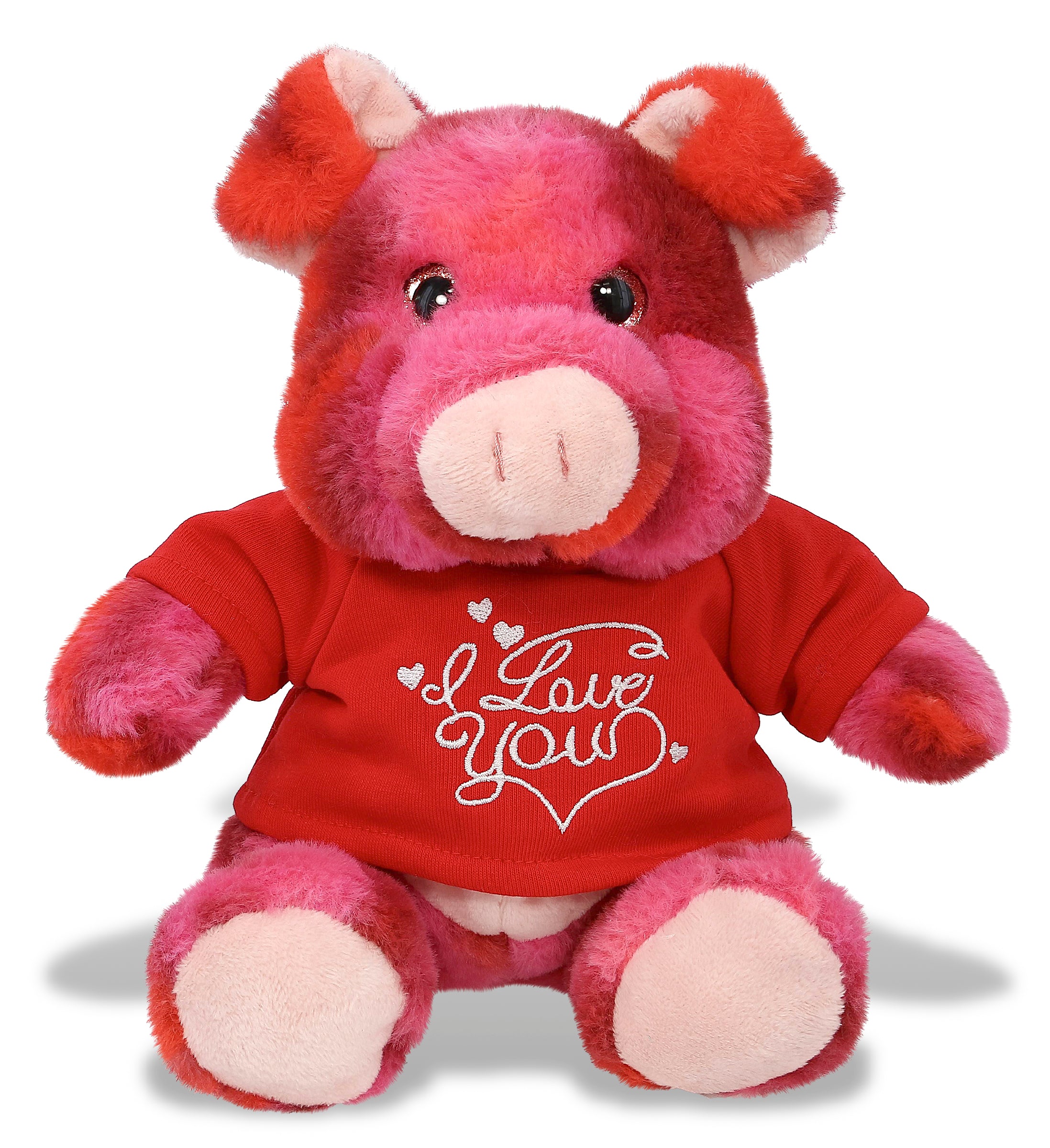 PLUSH I LOVE YOU RED SHIRT- SUPER-SOFT PLUSH - PINK TIE-DYE PIG 9"