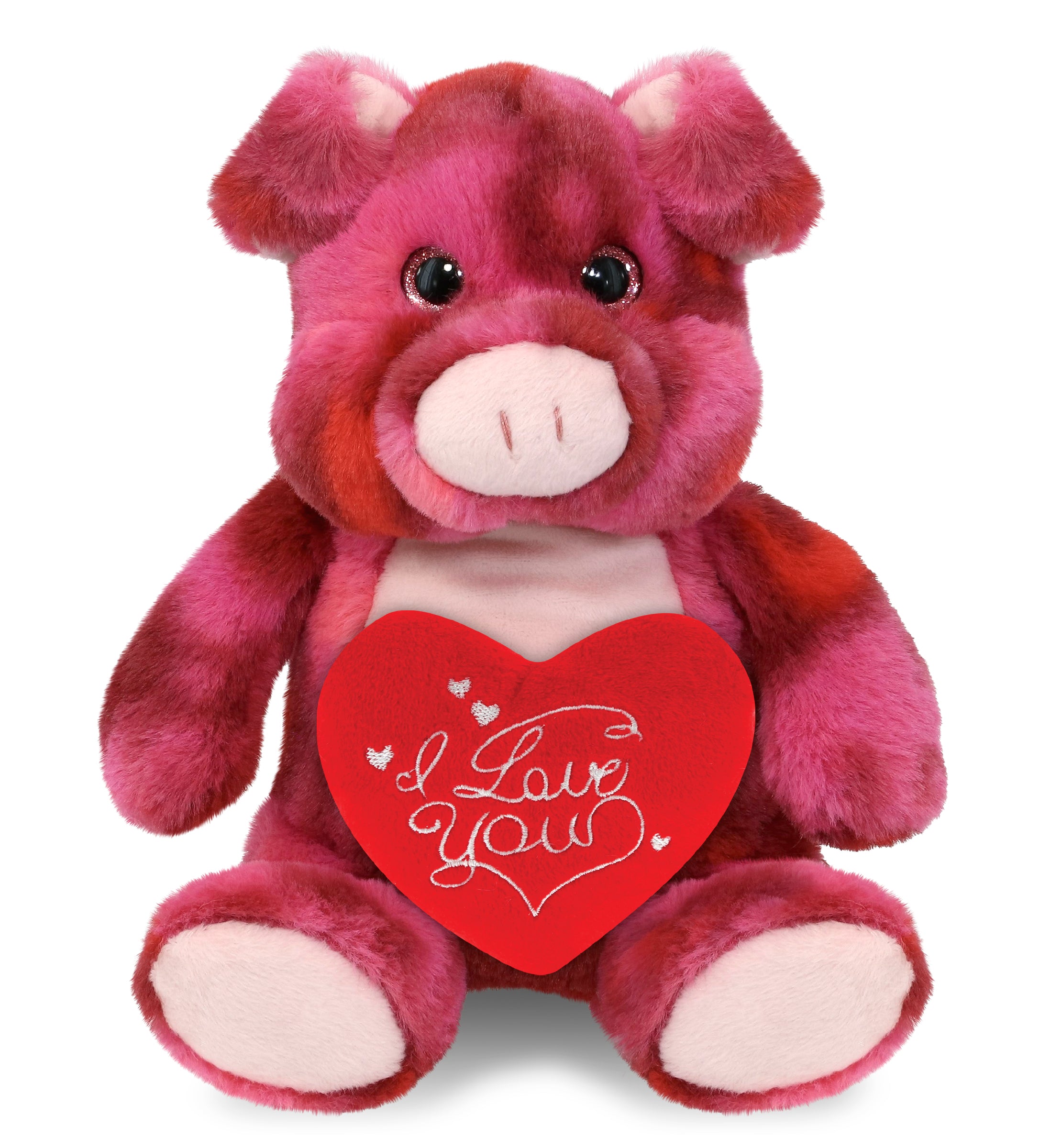PLUSH I LOVE YOU RED HEART - SUPER-SOFT PLUSH - PINK TIE-DYE PIG 9"