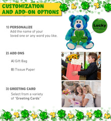 DolliBu Blue Tie-Dye Bear Stuffed Animal with Green Plush Shamrock - 9 Inches