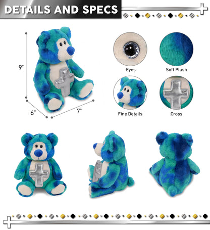 SUPER-SOFT PLUSH - BLUE TIE-DYE BEAR 9" WITH CROSS PLUSH