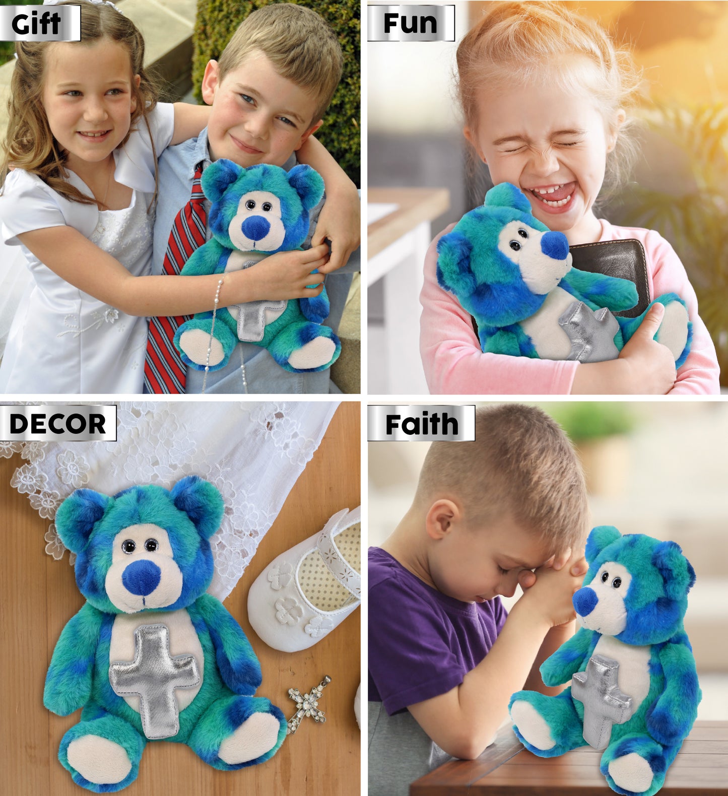 SUPER-SOFT PLUSH - BLUE TIE-DYE BEAR 9" WITH CROSS PLUSH