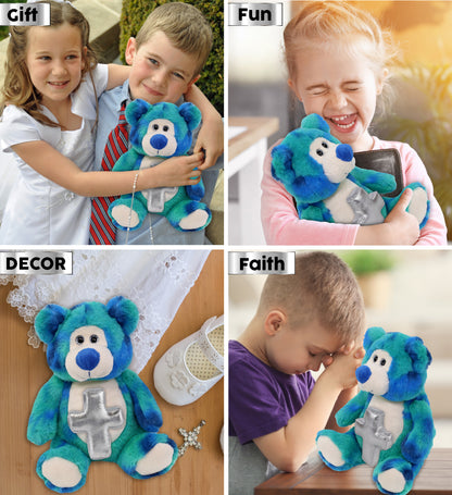 SUPER-SOFT PLUSH - BLUE TIE-DYE BEAR 9" WITH CROSS PLUSH