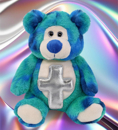 SUPER-SOFT PLUSH - BLUE TIE-DYE BEAR 9" WITH CROSS PLUSH