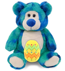DolliBu Super Soft Blue Tie-Dye Bear with Yellow Easter Egg Plush - 9 Inches