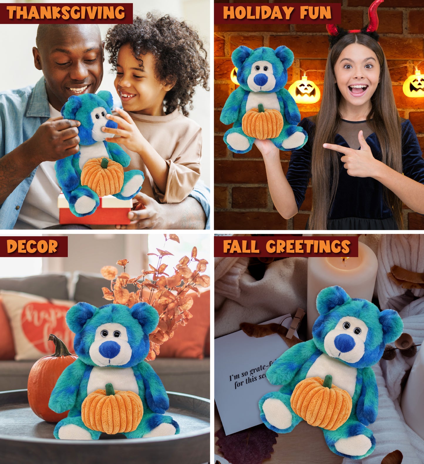 SUPER-SOFT PLUSH - BLUE TIE-DYE BEAR 9" WITH PUMPKIN PLUSH