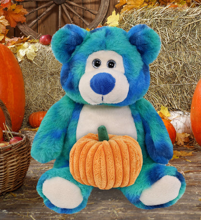 SUPER-SOFT PLUSH - BLUE TIE-DYE BEAR 9" WITH PUMPKIN PLUSH