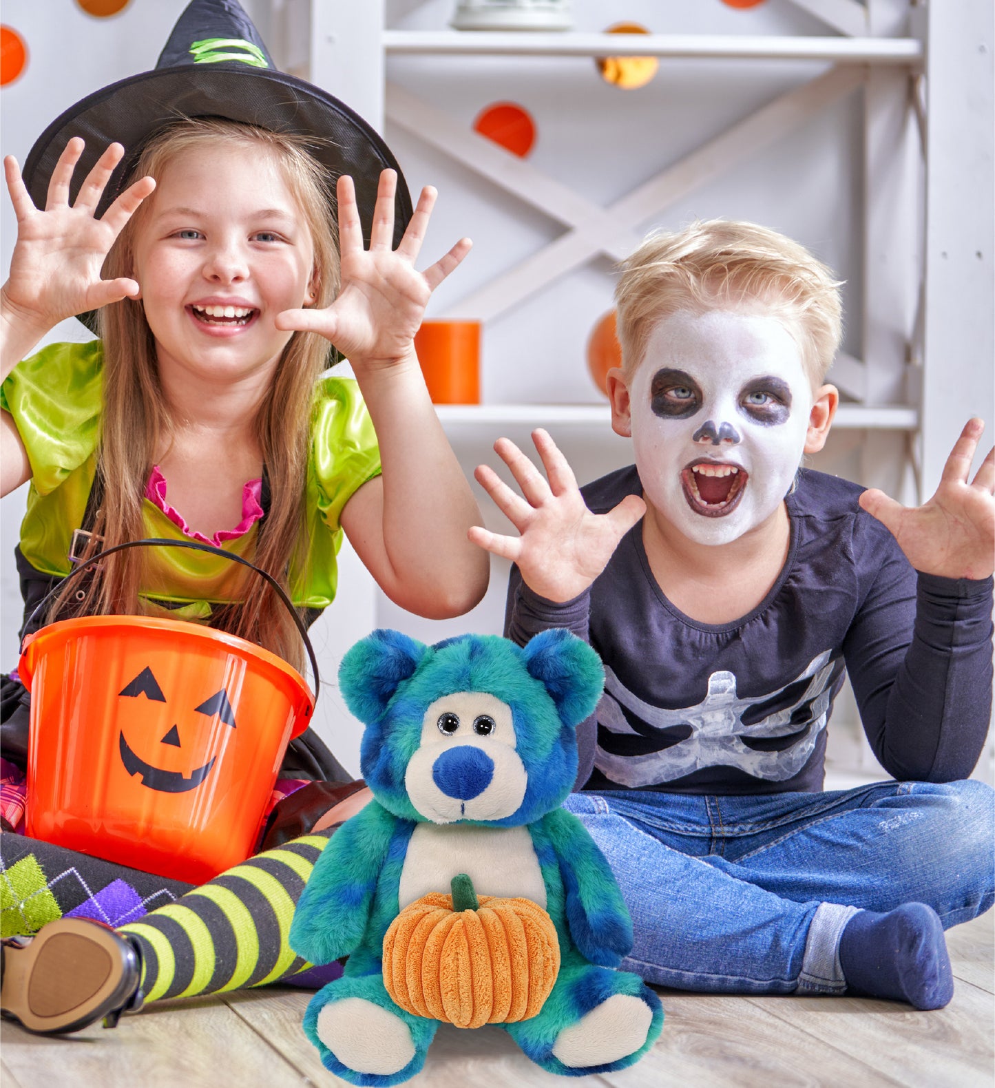 SUPER-SOFT PLUSH - BLUE TIE-DYE BEAR 9" WITH PUMPKIN PLUSH