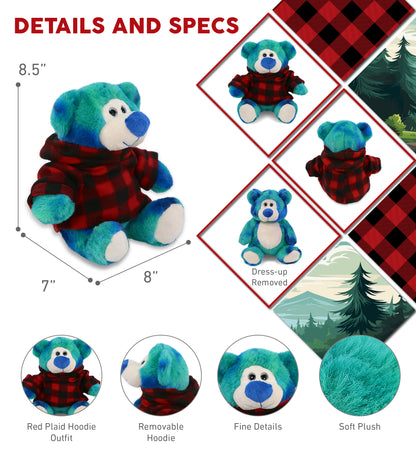 SUPER-SOFT PLUSH - BLUE TIE-DYE BEAR 9" WITH RED PLAID HOODIE