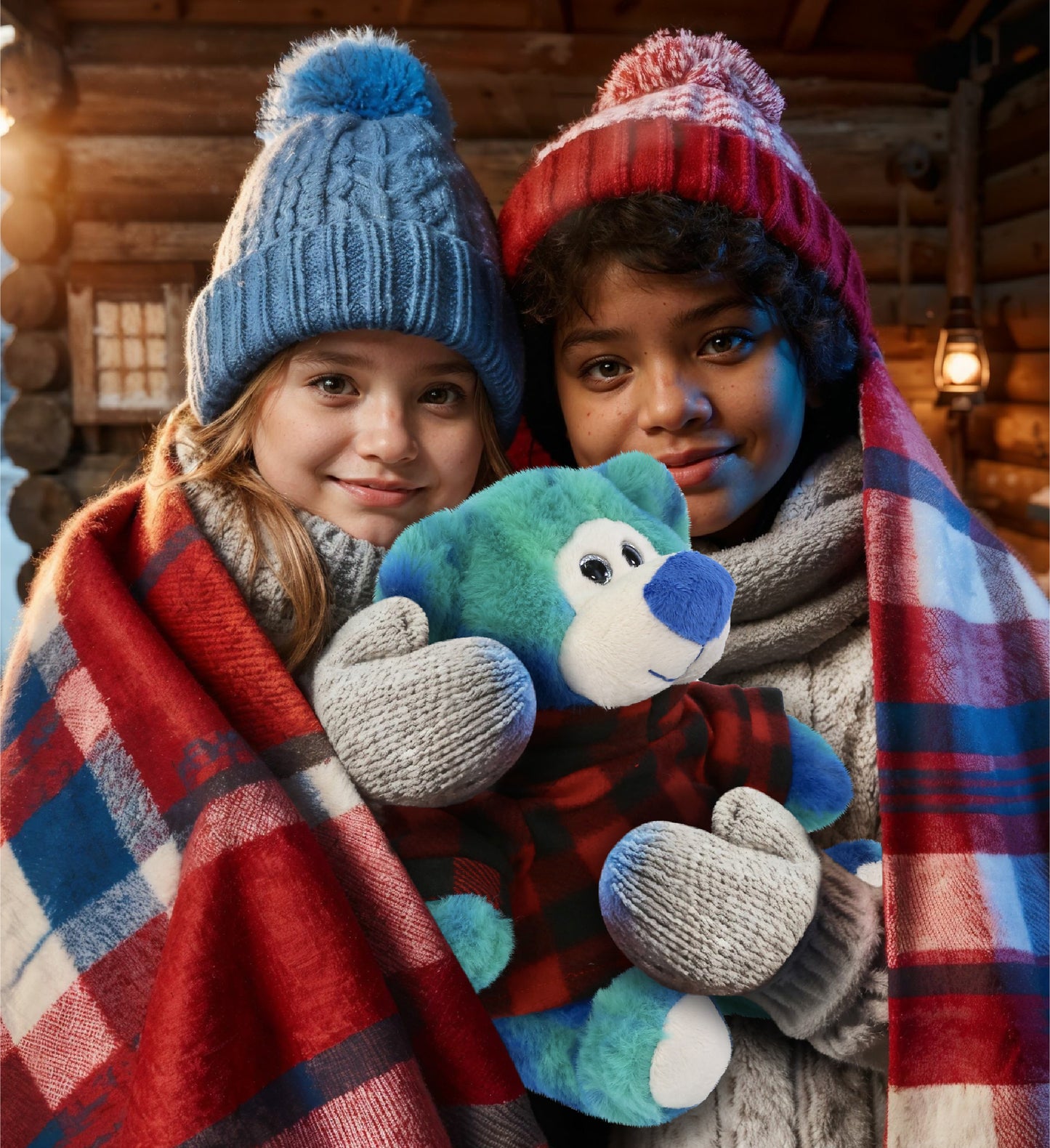 SUPER-SOFT PLUSH - BLUE TIE-DYE BEAR 9" WITH RED PLAID HOODIE