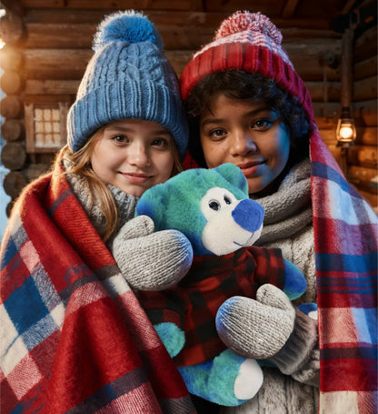 SUPER-SOFT PLUSH - BLUE TIE-DYE BEAR 9" WITH RED PLAID HOODIE