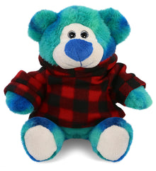 SUPER-SOFT PLUSH - BLUE TIE-DYE BEAR 9" WITH RED PLAID HOODIE