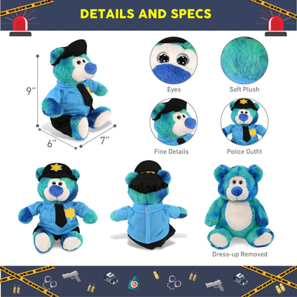 SUPER-SOFT PLUSH - BLUE TIE-DYE BEAR 9" WITH POLICE DRESS UP