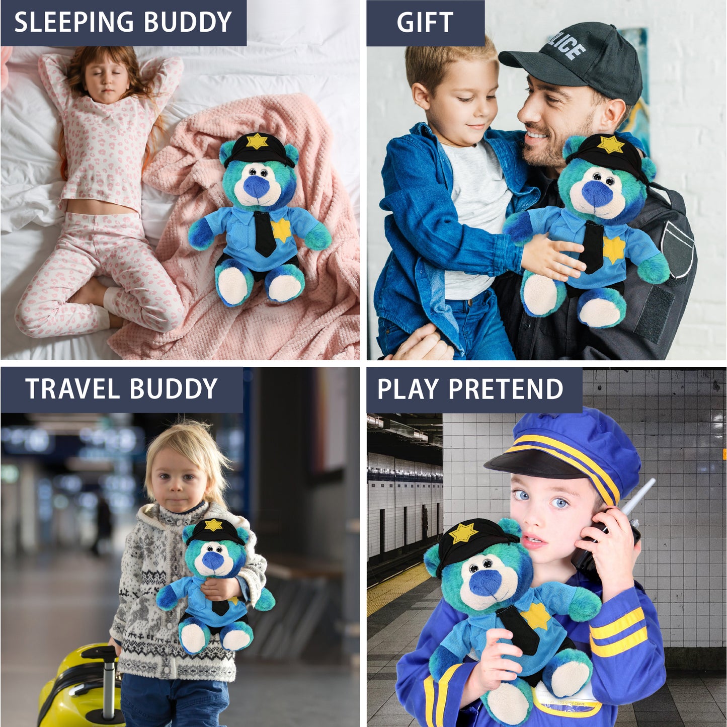 SUPER-SOFT PLUSH - BLUE TIE-DYE BEAR 9" WITH POLICE DRESS UP